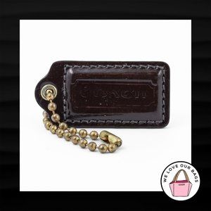 2" Medium COACH BROWN PATENT LEATHER BRASS KEY FOB BAG CHARM KEYCHAIN HANG TAG